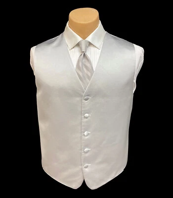Men's Silver Brandon Michael Tuxedo Vest & Long Tie Free Shipping 3XL - Image 1 of 4