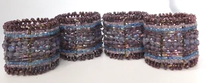 Pier 1 Beaded NAPKIN RINGS Set of 4 GLASS Purple Blue 1.5 " Thick - Picture 1 of 4