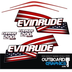Evinrude 200hp ETEC HO stars & stripes outboard engine decals/sticker kit - Picture 1 of 1