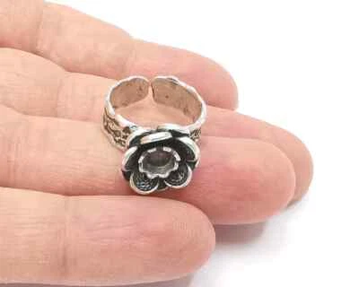 Кольцо с цветком безель с пустым основанием кабошон антикварное посеребренное латунь G26236 - Изображение 1 из 4