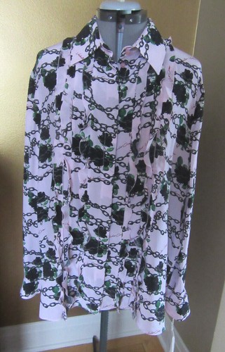 Nuova camicetta Valentino rosa seta stampa floreale con dettaglio arricciacapelli taglia 48 US 12