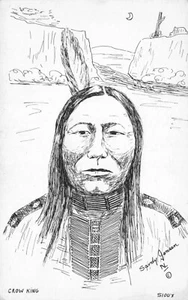 Sioux Chief Crow King aka Medicine Bag Sketch by Sandy Jensen Postcard - Picture 1 of 4
