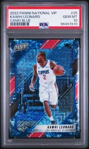2022 Panini National VIP KAWHI LEONARD Camo Blue PRIZM /15 PSA 10 Pop 3 - Picture 1 of 2