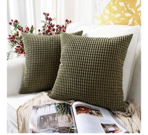 Mernette Confezione 2 Copricuscini Quadrati Verde Oliva 18"x18" - Foto 1 di 2