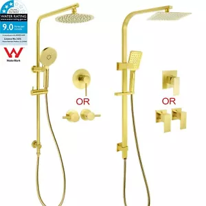 KYLINS Brushed Gold 8/10/12" Rainfall Head Shower Silde Rail Set Square/Round - Picture 1 of 37