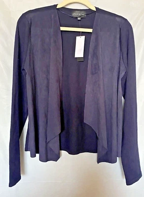 Cardigã feminino PREMISE camurça sintética médio aberto drapeado frontal suéter NOVO - Imagem 1 de 4