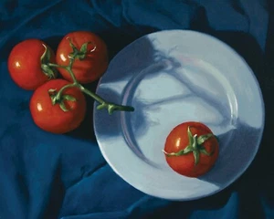 DANFORTH Tomatoes White Plate, 8x10 still life realistic original oil painting - Picture 1 of 3