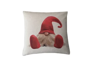 Red Christmas gonk Gnome beige linen scatter cushion covers hand made in UK - Picture 1 of 1