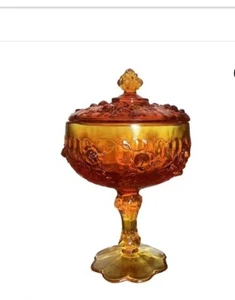 Vtg Fenton Pedestal Candy Dish w Lid Ombre Orange Cabbage Rose 8.25" Tall Glass - Picture 1 of 1