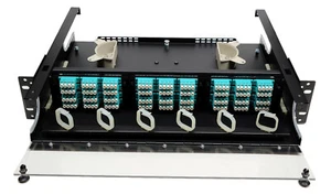 144 Fiber 2RU Rack Mount FDP Patch Only w/ 36 LC OM3/4 Quad Adapters Multimode - Picture 1 of 6