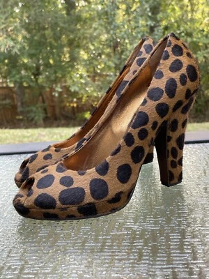 Tacones de pelo de pony con estampado de leopardo Miu para mujer EUR 36,5 HECHO EN ITALIA dedos abiertos Foto 1 de 4
