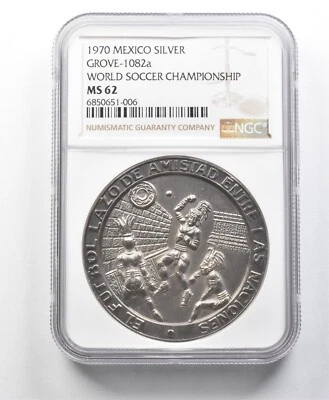 1970 Mexico Silver Grove-1082a World Soccer Championship MS62 NGC *8677 - Image 1 of 3
