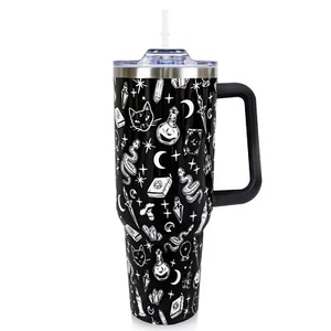 Goth 40 Oz Tumbler with Handle and Straw Halloween Gothic Coffee Travel Cup M... - Picture 1 of 7