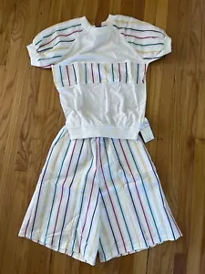 Vintage Flying Colors Seersucker Shirt & Shorts Set 80's/90s Rainbow - Picture 1 of 11