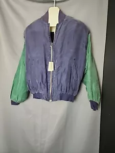 Vintage Montage Pour FEMME Damen SMALL Seide blau & grün Reißverschluss gefüttert Bomberjacke - Bild 1 von 20