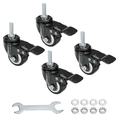 1.5" Schwenkbare Gewinde Stielrollen M8x25mm Gewinde mit Bremse Schwarz 4Stk - Bild 1 von 4