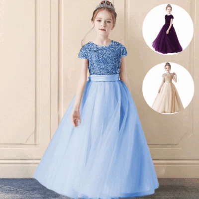 Flower Girls Sequins Pageant Dress Princess Birthday Party Bridesmaid Prom Gowns - Image 1 of 4