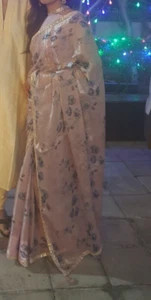 Worn Once, Indian Sari Beaded Purple Tissue Saree With Blouse, Petticoat, A10975 - Picture 1 of 12