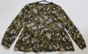 Madewell Blouse Women XXS Floral Long Sleeve Crewneck Georgette Peplum Top AJ997 - Picture 1 of 10