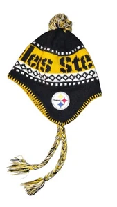 NFL '47 Brand Pittsburgh Steelers One Size Black/Gold Knit hat, Ear Flaps/braids - Picture 1 of 7