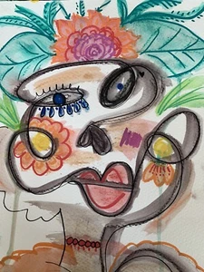 Day Of The Dead Cubism Style Mixed Media Art Moody Virgo Ooak New Gallery Wall 2 - Picture 1 of 1