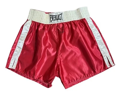 Vintage Everlast Red Satin Boxing Trunks Signed By George Foreman (Size XL)  - Image 1 of 4