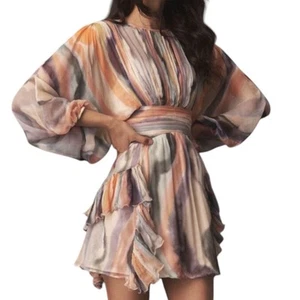 BHLDN by Anthropologie Dawn Mini Dress Womens Large V-Neck Boho Ruffle Flowy NEW - Picture 1 of 6