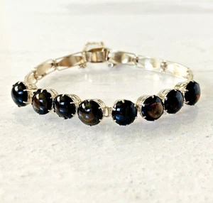 Sterling Silber schwarzer Onyx Gliederarmband Südwest-Stil handgefertigt zart - Bild 1 von 13