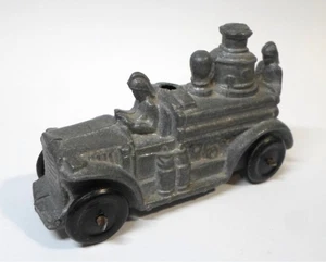 Antique SLUSH METAL TOY FIRE TRUCK PUMPER Silver Tone Metal 4" Long As Is - Picture 1 of 7
