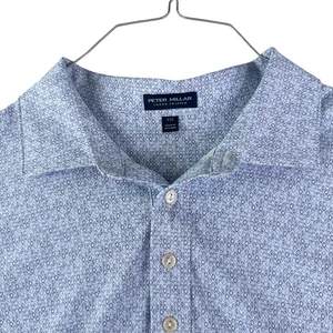 Camisa polo Peter Millar Crown hecha a mano XXL azul geométrica manga corta para hombre - Imagen 1 de 10