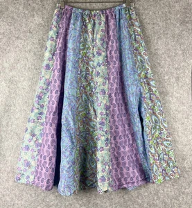 Garnet Hill Silk Patchwork Maxi Skirt Womens 14P Floral Pull On Boho Cottage - Picture 1 of 12
