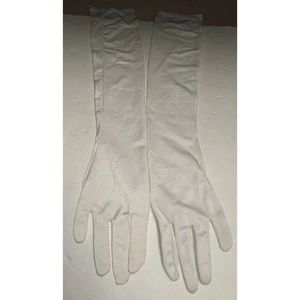 Vintage White Satin Texture Dinner Opera Gloves 20" Unknown Brand Size 5 or 6 - Picture 1 of 8