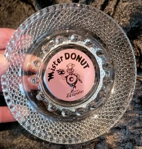 Mister Donut Vintage Glass Ashtray Pink Black Clear - Picture 1 of 7