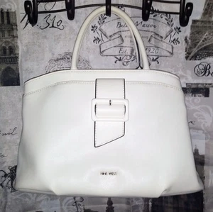 VTG NINE WEST Bedford Ivory Satchel Tote Bag Purse Buckle Detail Wedding GREAT❤️ - Picture 1 of 24