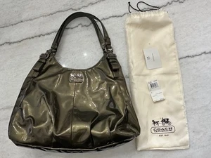 Coach Madison QB Pewter Patent Leather Maggie XL Hand Bag Hobo Purse 18760 - Picture 1 of 13