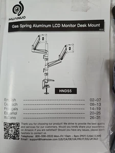 Huanuo Gas Spring Aluminum Dual LCD Monitor Desk Mount HNDS5 - Picture 1 of 7