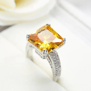 Gorgeous Shiny Natural Huge Golden Citrine Gemstone Silver Woman Ring  Size 6-10 - Picture 1 of 7