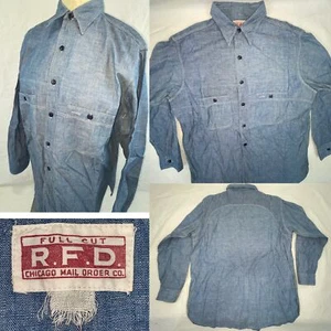 Vtg 30s 40s Men R.F.D. Rural Free Delivery Mail Order Chambray Button Work Shirt - Picture 1 of 20