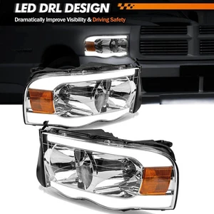 LED DRL Headlights Assembly For 2002 2003 2004 2005 Dodge Ram 1500 Left+Right - Picture 1 of 8