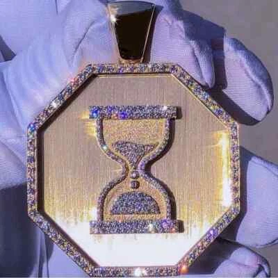 3Ct Round Real Moissanite Men's Custom Oct agonal Hour Glass Pendant Silver - Image 1 of 4