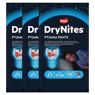 30 Stück Huggies DryNites saugfähige Nachtwindeln Jungen 4-7 Jahre Marvel Motiv
