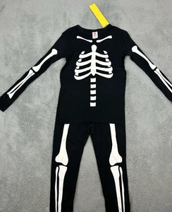 Neu Kinder Skelett 2-teiliges Outfit Größe 12 schwarz weiß Knochen Halloween - Bild 1 von 11