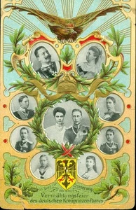 Präge-Ansichtskarte 1905 Vermählungsfeier des deutschen Kronprinzen-Paares Adel - Picture 1 of 2