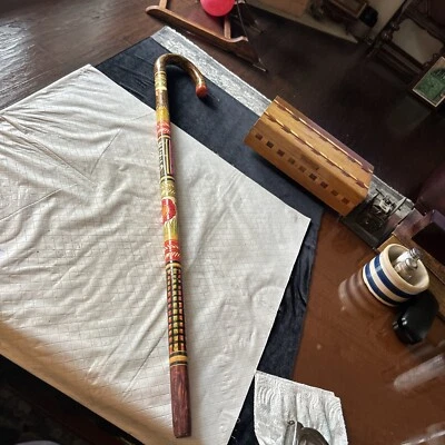 Bastón mexicano vintage tallado a mano pintado bastón 36” flor de águila Foto 1 de 4