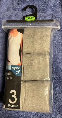 3 x Alpha Grey Men's Cotton Rich Singlets, Vest Tank Top Undergarment Size 22 - image 1 of 3