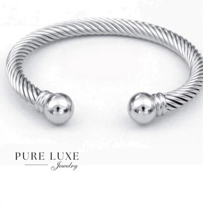 Brazalete Brazalete Redondo Ajustable de Acero Inoxidable de 7" Alto Pulido para Hombre*Caja Foto 1 de 4