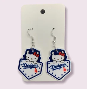 Hello Kitty  Dodgers Baseball Lightweight Earrings Handmade Cute Fast Shipping - Picture 1 of 1