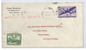 BRITISH GUIANA/USA RETOUR Cover 1946 PAN-AM *TEST AIR MAIL* Mixed Franking XJ19 - Picture 1 of 12
