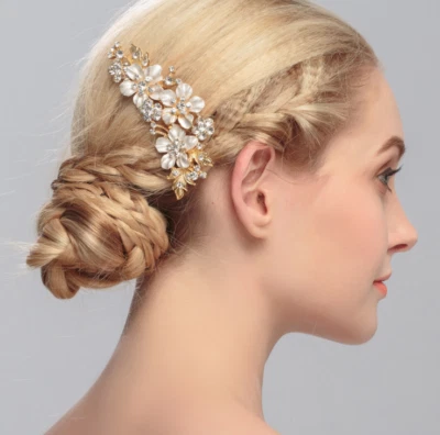 Diamante Hair Comb Blossom Wedding Dress Accessories Crystal Bridal Headdress - Image 1 of 3