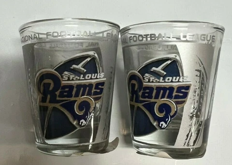 St. Louis Rams NFL HI-DEF Enhanced Etched 2oz Shot Glass Set of 2 Cover